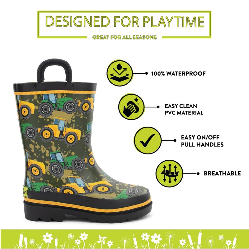 Western Chief Boys Waterproof Printed Rain Boot with Easy Pull on Handles - Tractor Tough, 7 M US Toddler - Image 2